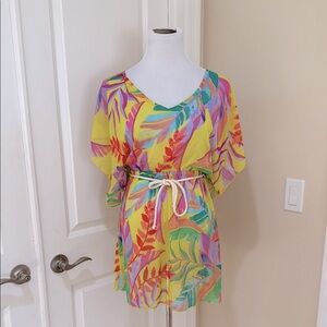 BECCA Costa Printed Bella Belted Floral Vibrant Chiffon Beach Cover Up Size XS